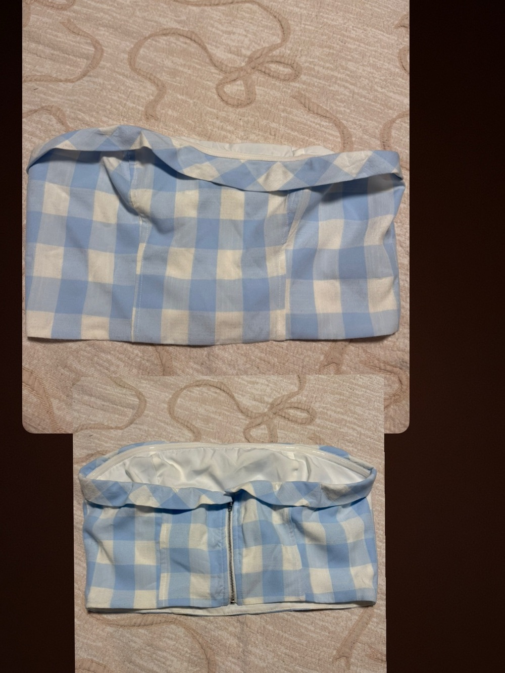 Altar'd State Blue & White Gingham Strapless Crop Top